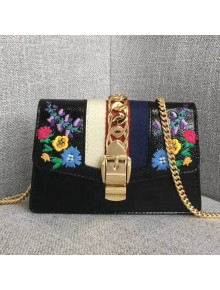 Gucci Sylvie Embroidered Flower Patent Leather Mini Chain Bag 494646 Black 2018