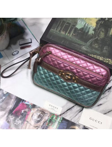 Gucci Matelassé Laminated Leather Clutch Pink/Brown/Green 2019