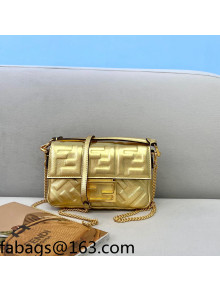 Fendi Baguette Mini FF Logo Lambskin Flap Bag Yellow Gold 2022