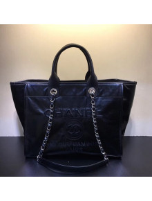 Chanel Deauville Vintage Waxed Calfskin Medium Shopping Bag Black 2019