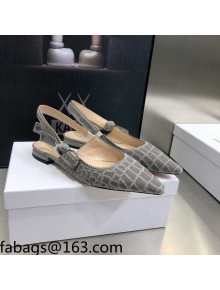 Dior J'Adior Slingback Ballerina Flat  in Grey Crocodile-Effect Embroidered Velvet 2021