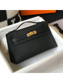 Hermes Kelly Mini Pouchette Bag 22cm in Epsom Leather Black/Gold 2020