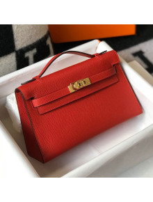 Hermes Kelly Mini Pouchette Bag 22cm in Epsom Leather Red/Gold 2020