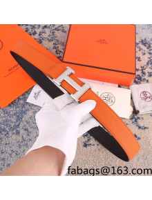 Hermes Batonnet Reversible Togo Leather Belt 32mm with H Buckle Orange/Silver 2021