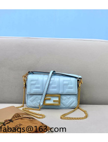 Fendi Baguette Mini FF Logo Lambskin Flap Bag Light Blue 2022