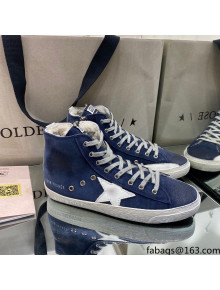 Golden Goose Francy Sneakers in Blue Suede and Shearling Lining 2021