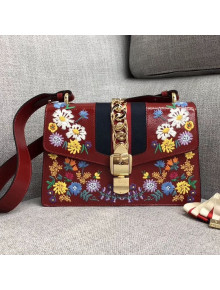 Gucci Sylvie Embroidered Flower Patent Leather Shoulder Bag 421882 Red 2018