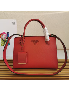 Prada Medium Saffiano Leather Monochrome Top Handle Bag 1BA155 Fiery Red 2021