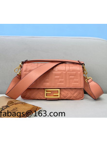 Fendi Baguette Medium FF Logo Lambskin Flap Bag Shrimp Pink 2022