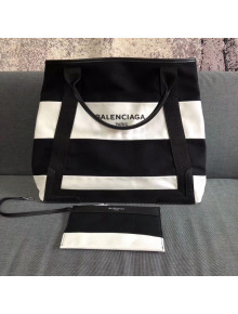 Balenciaga Denim Navy Cabas Medium Bag White/Black 2018