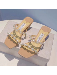 Jimmy Choo Leather Pearl Heel Slide Sandals 4.5cm Nude 2021