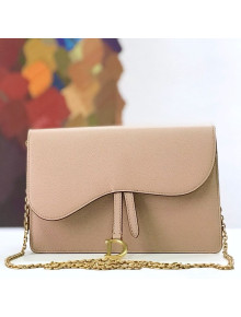 Dior Saddle Large Wallet on Chain Clutch WOC in Grained Calfskin Nude 2019