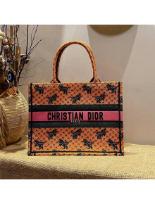 Dior Medium Book Tote Bag in Orange Multicolor Dragon & Fire Embroidery 2021