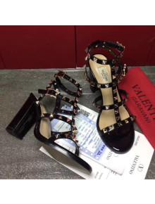 Valentino Rockstud Patent Calfskin Sandal with 9.5CM Heel Black 2017