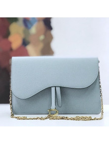 Dior Saddle Large Wallet on Chain Clutch WOC in Grained Calfskin Blue 2019