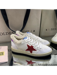 Golden Goose Ball Star Sneakers in White leather with Red Glitter Details and Shearling Lining 2021