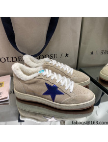 Golden Goose Ball Star Sneakers in Khaki Suede With Shearling Lining 2021