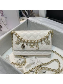 Chanel Quilted Lambskin Wallet on Chain WOC with Chain Charm AP1960 White 2020