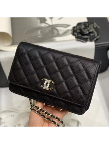 Chanel Quilted Calfskin Stone CC Wallet on Chain WOC AP2021 Black 2021