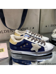 Golden Goose Super-Star Sneakers in Blue Demin and Shearling Lining 2021