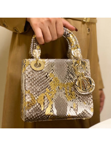 Dior Mini Lady Dior Bag in Python Leather Grey/Gold 2021