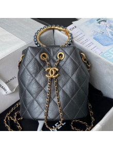Chanel Lambskin Bucket Bag with Pearl Handle AS2608 Gray 2021