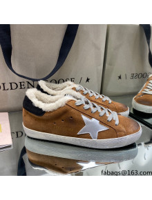 Golden Goose Super-Star Sneakers in Brown Suede With Silver Star and Shearling Lining 2021