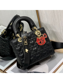 Dior Dioramour My ABCDior Lady Dior Small Bag in Black Cannage Lambskin with Heart Motif 2021
