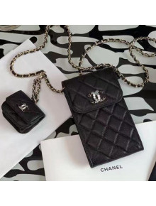 Chanel Quilted Grained Calfskin Phone Airpods Case with Chain AP2033 Black 2021