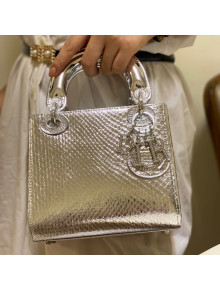 Dior Mini Lady Dior Bag in Python Leather Silver 2021