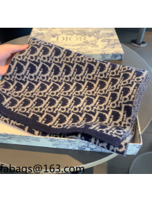 Dior Oblique Cashmere Wool Scarf 30x190cm Navy Blue 2021 110414