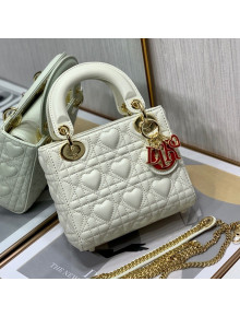 Dior Dioramour My ABCDior Lady Dior Mini Bag in White Cannage Lambskin with Heart Motif 2021