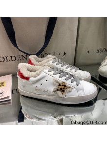 Golden Goose Super-Star Sneakers in White Leather With Shearling Lining and Red Back 2021