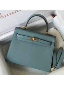 Hermes Kelly 25cm Top Handle Bag in Epsom Leather Azure Green 2021