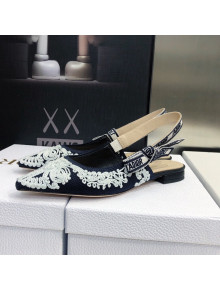 Dior J'Adior Slingback Ballerina Flat  in Deep Blue and White Cornely-Effect Embroidery 2022