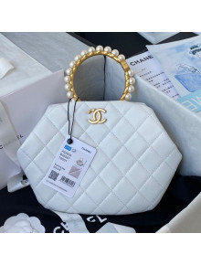 Chanel Lambskin Clutch Top Handle Bag with Pearl Handle AS2609 White 2021