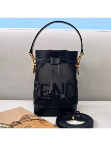 Fendi Mon Tresor Mini Bucket Bag in Black Leather and Mesh 2021