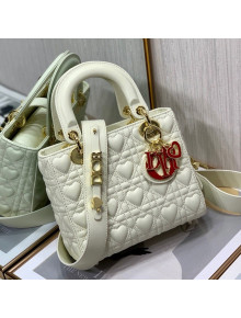 Dior Dioramour My ABCDior Lady Dior Small Bag in White Cannage Lambskin with Heart Motif 2021