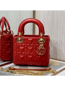 Dior Dioramour My ABCDior Lady Dior Mini Bag in Red Cannage Lambskin with Heart Motif 2021