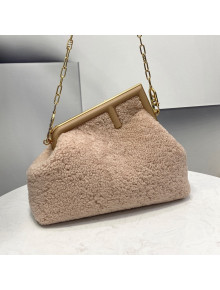 Fendi First Medium Wool Sheepskin Bag Light Pink 2021 80018L