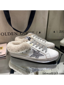 Golden Goose Super-Star Sabots in White Leather with Shearling Lining and Silver Star 2021