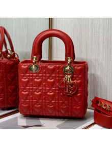 Dior Dioramour My ABCDior Lady Dior Small Bag in Red Cannage Lambskin with Heart Motif 2021