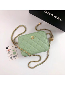 Chanel Lambskin Chain Small Square Camera Bag with Metal Ball AP2463 Green 2021 