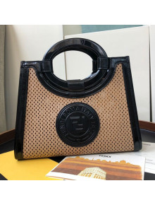 Fendi Perforated Calfskin Runaway Logo Stamp Small Shopper Top Handle Bag Beige 2019