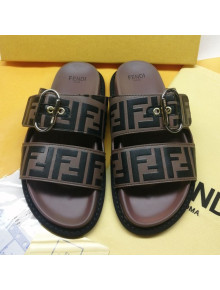 Fendi FF Leather Flat Slide Sandals Brown/Black 2020 (For Women and Men)
