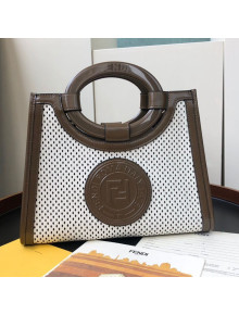 Fendi Perforated Calfskin Runaway Logo Stamp Small Shopper Top Handle Bag White 2019