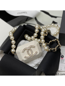 Chanel Evening Clutch Bag with Imitation Pearls Chain White Pre-Fall 2021 