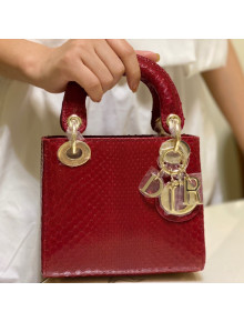 Dior Mini Lady Dior Bag in Python Leather Deep Red 2021