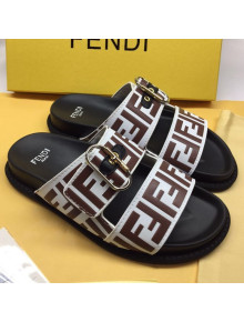 Fendi FF Leather Flat Slide Sandals White/Brown 2020 (For Women and Men)