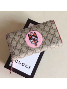 Gucci Dog Embroideried GG Zip Around Wallet 506279 Pink 2018